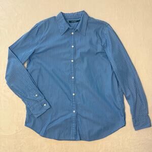 Lauren Ralph Lauren 100% Cotton Blue White Stripes Button Down Shirt Women's 14
